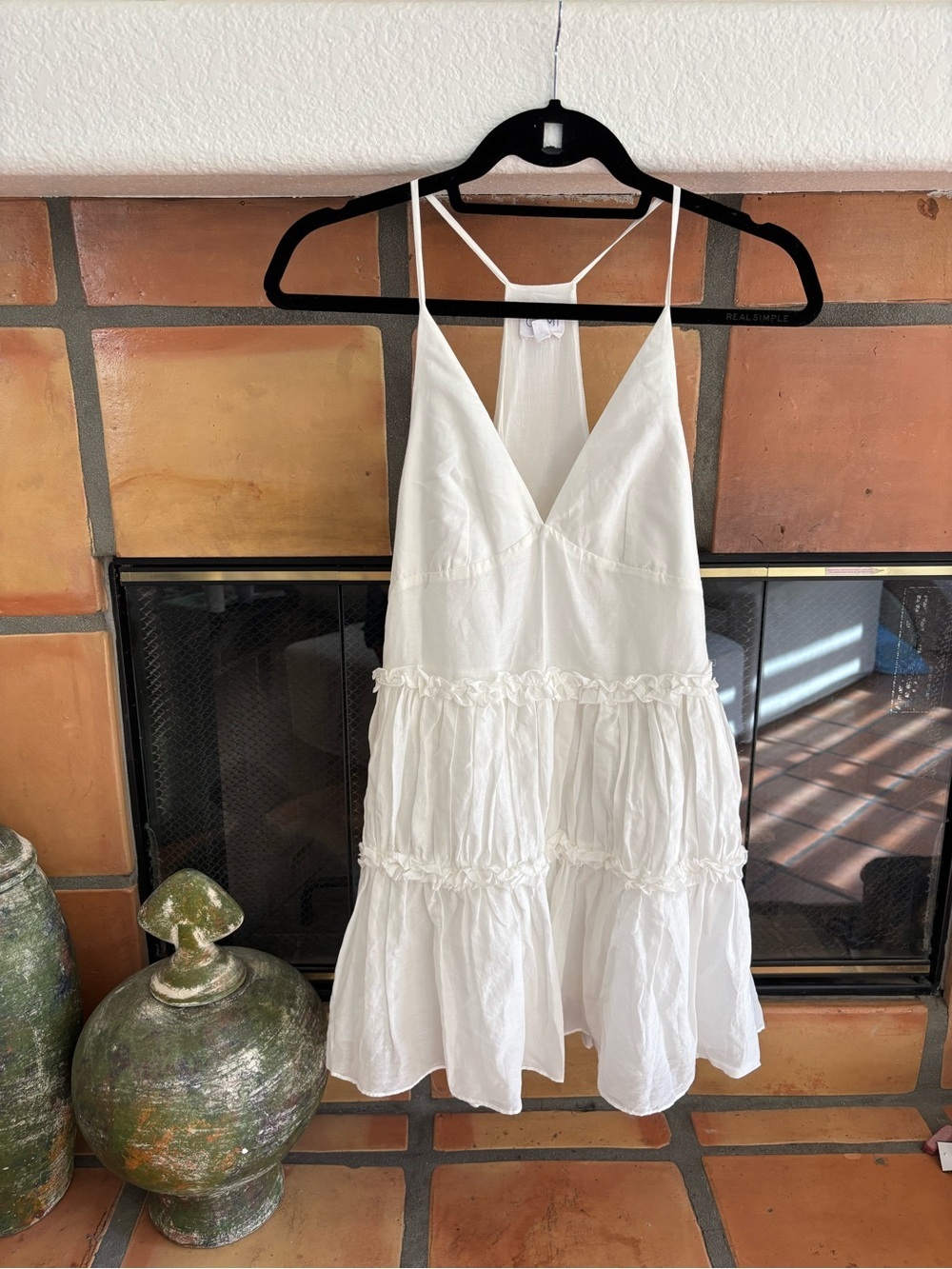 Cami NYC Silk/Cotton white Tiered Spaghetti Strap mini dress Boho edge